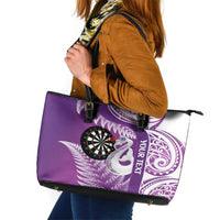 Personalised New Zealand Darts Leather Tote Bag Aotearoa Fern Mix Paua Shell Manaia - Purple LT14 Purple - Polynesian Pride