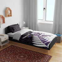 New Zealand Silver Fern Rugby Custom Bedding Set Go All Black Purple Maori Paua Shell - Polynesian Pride
