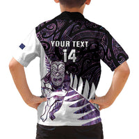 New Zealand Silver Fern Rugby Custom Family Matching Off Shoulder Maxi Dress and Hawaiian Shirt Go All Black Purple Maori Paua Shell - Polynesian Pride