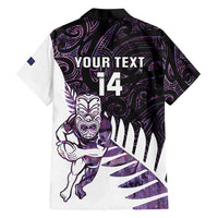New Zealand Silver Fern Rugby Custom Family Matching Short Sleeve Bodycon Dress and Hawaiian Shirt Go All Black Purple Maori Paua Shell - Polynesian Pride