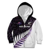 New Zealand Silver Fern Rugby Custom Kid Hoodie Go All Black Purple Maori Paua Shell - Polynesian Pride