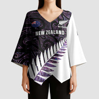 New Zealand Silver Fern Rugby Custom Kimono Sleeve Blouse Go All Black Purple Maori Paua Shell - Polynesian Pride