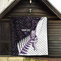 New Zealand Silver Fern Rugby Custom Quilt Go All Black Purple Maori Paua Shell - Polynesian Pride