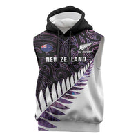 New Zealand Silver Fern Rugby Custom Sleeveless Hoodie Go All Black Purple Maori Paua Shell - Polynesian Pride