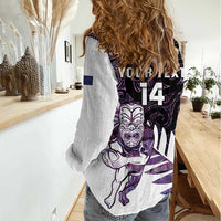 New Zealand Silver Fern Rugby Custom Women Casual Shirt Go All Black Purple Maori Paua Shell - Polynesian Pride