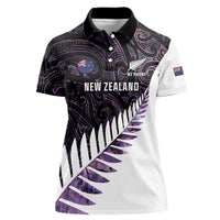 New Zealand Silver Fern Rugby Custom Women Polo Shirt Go All Black Purple Maori Paua Shell - Polynesian Pride