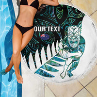 New Zealand Silver Fern Rugby Custom Beach Blanket Go All Black Turquoise Maori Paua Shell - Polynesian Pride