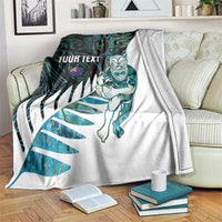New Zealand Silver Fern Rugby Custom Blanket Go All Black Turquoise Maori Paua Shell - Polynesian Pride