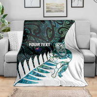 New Zealand Silver Fern Rugby Custom Blanket Go All Black Turquoise Maori Paua Shell - Polynesian Pride