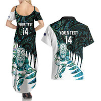 New Zealand Silver Fern Rugby Custom Couples Matching Summer Maxi Dress and Hawaiian Shirt Go All Black Turquoise Maori Paua Shell - Polynesian Pride