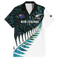 New Zealand Silver Fern Rugby Custom Family Matching Off The Shoulder Long Sleeve Dress and Hawaiian Shirt Go All Black Turquoise Maori Paua Shell - Polynesian Pride