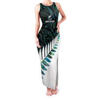 New Zealand Silver Fern Rugby Custom Family Matching Tank Maxi Dress and Hawaiian Shirt Go All Black Turquoise Maori Paua Shell - Polynesian Pride