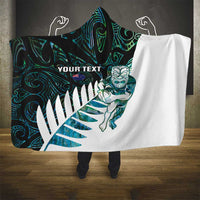 New Zealand Silver Fern Rugby Custom Hooded Blanket Go All Black Turquoise Maori Paua Shell - Polynesian Pride