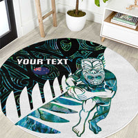 New Zealand Silver Fern Rugby Custom Round Carpet Go All Black Turquoise Maori Paua Shell - Polynesian Pride