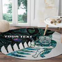 New Zealand Silver Fern Rugby Custom Round Carpet Go All Black Turquoise Maori Paua Shell - Polynesian Pride