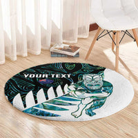 New Zealand Silver Fern Rugby Custom Round Carpet Go All Black Turquoise Maori Paua Shell - Polynesian Pride