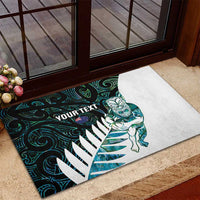 New Zealand Silver Fern Rugby Custom Rubber Doormat Go All Black Turquoise Maori Paua Shell LT14 - Polynesian Pride