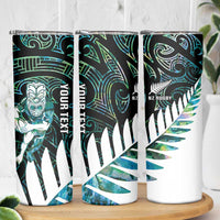 New Zealand Silver Fern Rugby Custom Skinny Tumbler Go All Black Turquoise Maori Paua Shell - Polynesian Pride