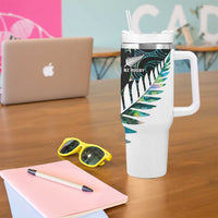 New Zealand Silver Fern Rugby Custom Tumbler With Handle Go All Black Turquoise Maori Paua Shell - Polynesian Pride