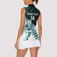 New Zealand Silver Fern Rugby Custom Women Sleeveless Polo Shirt Go All Black Turquoise Maori Paua Shell - Polynesian Pride