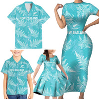 New Zealand Silver Fern Rugby Custom Family Matching Short Sleeve Bodycon Dress and Hawaiian Shirt Go Aotearoa Champions Turquoise Version - Polynesian Pride