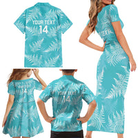 New Zealand Silver Fern Rugby Custom Family Matching Short Sleeve Bodycon Dress and Hawaiian Shirt Go Aotearoa Champions Turquoise Version - Polynesian Pride