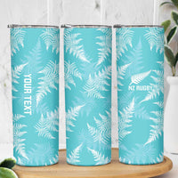 New Zealand Silver Fern Rugby Custom Skinny Tumbler Go Aotearoa Champions Turquoise Version - Polynesian Pride