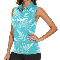 New Zealand Silver Fern Rugby Custom Women Sleeveless Polo Shirt Go Aotearoa Champions Turquoise Version - Polynesian Pride