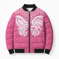 New Zealand Breast Cancer Awareness Bomber Puffer Jacket Maori Butterfly Pink Ribbon - Polynesian Pride