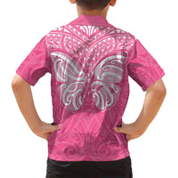 New Zealand Breast Cancer Awareness Family Matching Off Shoulder Maxi Dress and Hawaiian Shirt Maori Butterfly Pink Ribbon - Polynesian Pride