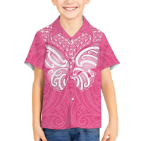 New Zealand Breast Cancer Awareness Family Matching Short Sleeve Bodycon Dress and Hawaiian Shirt Maori Butterfly Pink Ribbon - Polynesian Pride