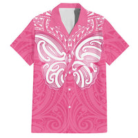 New Zealand Breast Cancer Awareness Family Matching Summer Maxi Dress and Hawaiian Shirt Maori Butterfly Pink Ribbon - Polynesian Pride