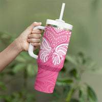 New Zealand Breast Cancer Awareness Tumbler With Handle Maori Butterfly Pink Ribbon - Polynesian Pride