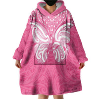 New Zealand Breast Cancer Awareness Wearable Blanket Hoodie Maori Butterfly Pink Ribbon - Polynesian Pride