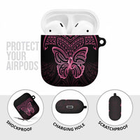 New Zealand Breast Cancer Awareness AirPods Case Maori Butterfly Pink Ribbon Black Version - Polynesian Pride