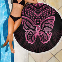 New Zealand Breast Cancer Awareness Beach Blanket Maori Butterfly Pink Ribbon Black Version - Polynesian Pride