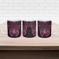 New Zealand Breast Cancer Awareness Ceramic Mug Maori Butterfly Pink Ribbon Black Version - Polynesian Pride