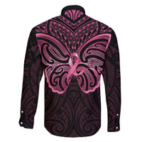 New Zealand Breast Cancer Awareness Family Matching Summer Maxi Dress and Hawaiian Shirt Maori Butterfly Pink Ribbon Black Version - Polynesian Pride