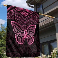 New Zealand Breast Cancer Awareness Garden Flag Maori Butterfly Pink Ribbon Black Version - Polynesian Pride