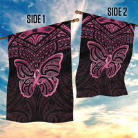 New Zealand Breast Cancer Awareness Garden Flag Maori Butterfly Pink Ribbon Black Version - Polynesian Pride