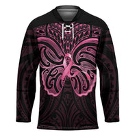 New Zealand Breast Cancer Awareness Hockey Jersey Maori Butterfly Pink Ribbon Black Version - Polynesian Pride