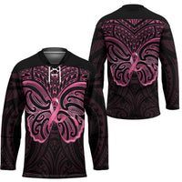 New Zealand Breast Cancer Awareness Hockey Jersey Maori Butterfly Pink Ribbon Black Version - Polynesian Pride