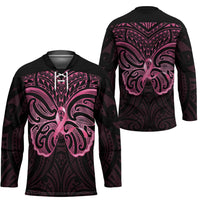 New Zealand Breast Cancer Awareness Hockey Jersey Maori Butterfly Pink Ribbon Black Version - Polynesian Pride