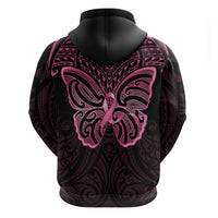 New Zealand Breast Cancer Awareness Hoodie Maori Butterfly Pink Ribbon Black Version - Polynesian Pride