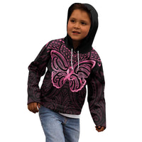 New Zealand Breast Cancer Awareness Kid Hoodie Maori Butterfly Pink Ribbon Black Version - Polynesian Pride