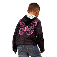 New Zealand Breast Cancer Awareness Kid Hoodie Maori Butterfly Pink Ribbon Black Version - Polynesian Pride