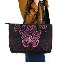 New Zealand Breast Cancer Awareness Leather Tote Bag Maori Butterfly Pink Ribbon Black Version - Polynesian Pride