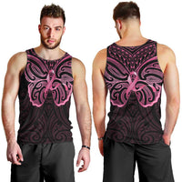 New Zealand Breast Cancer Awareness Men Tank Top Maori Butterfly Pink Ribbon Black Version - Polynesian Pride