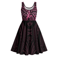 New Zealand Breast Cancer Awareness Midi Dress Maori Butterfly Pink Ribbon Black Version - Polynesian Pride