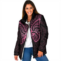 New Zealand Breast Cancer Awareness Padded Jacket Maori Butterfly Pink Ribbon Black Version - Polynesian Pride